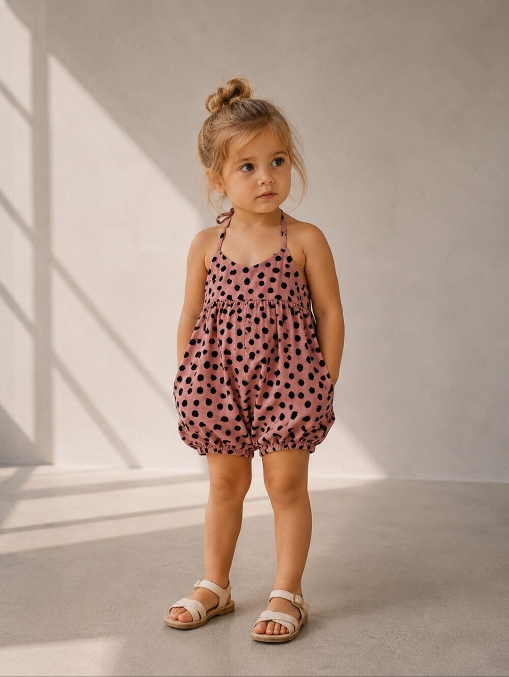 Polka Dot Pink Halter Baby One-Piece Romper 3T